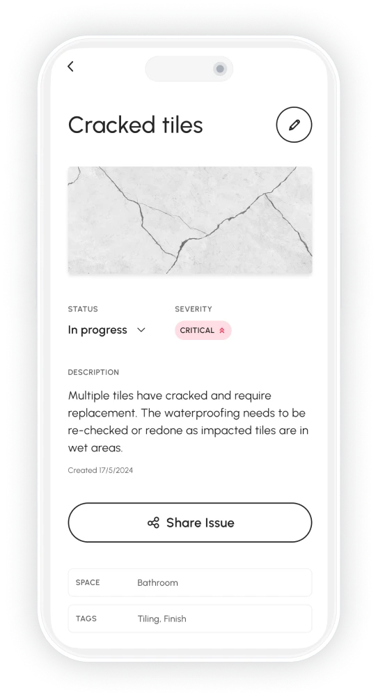 Checka issue detail showing status, severity and description
